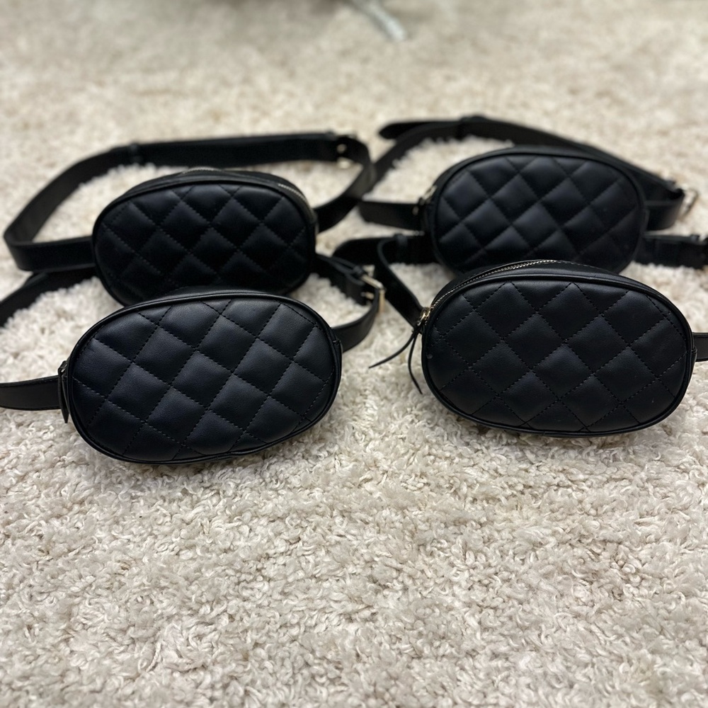 BUNDLE Quilted Black faux Leather Belt Bag gold detail zipper buckle $5 ea $15/4